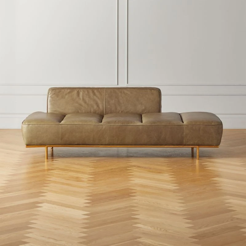 Lawndale Saddle Brown Leather Daybed With Brass Base 1 Lawndale Saddle Brown Leather Daybed With Brass Base