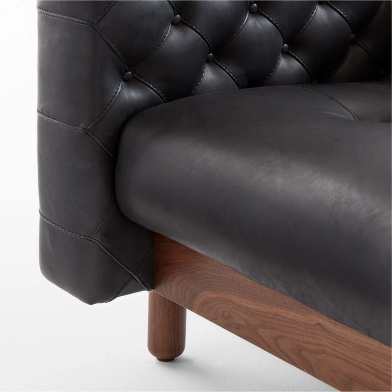 Marconi 4-Seater Tufted Black Leather Sofa 8 Marconi 4-Seater Tufted Black Leather Sofa - Image 8