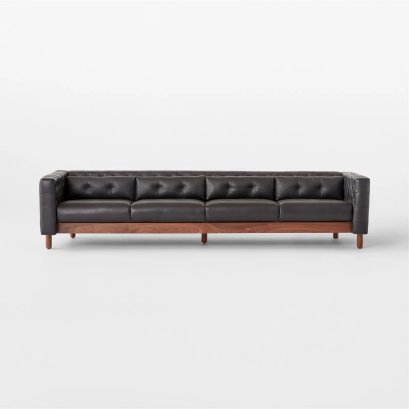 Marconi 4-Seater Tufted Black Leather Sofa 4 Marconi 4-Seater Tufted Black Leather Sofa - Image 4