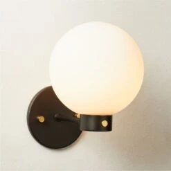 Marra Black Globe Wall Sconce Light -Cb2 Sales 2024 MarraBkBrsSingleSconceROS23