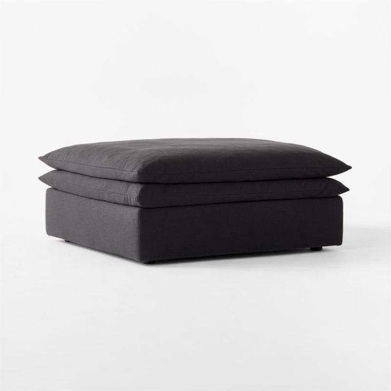 Mattea Onyx Black Performance Linen Ottoman 3 Mattea Onyx Black Performance Linen Ottoman - Image 3