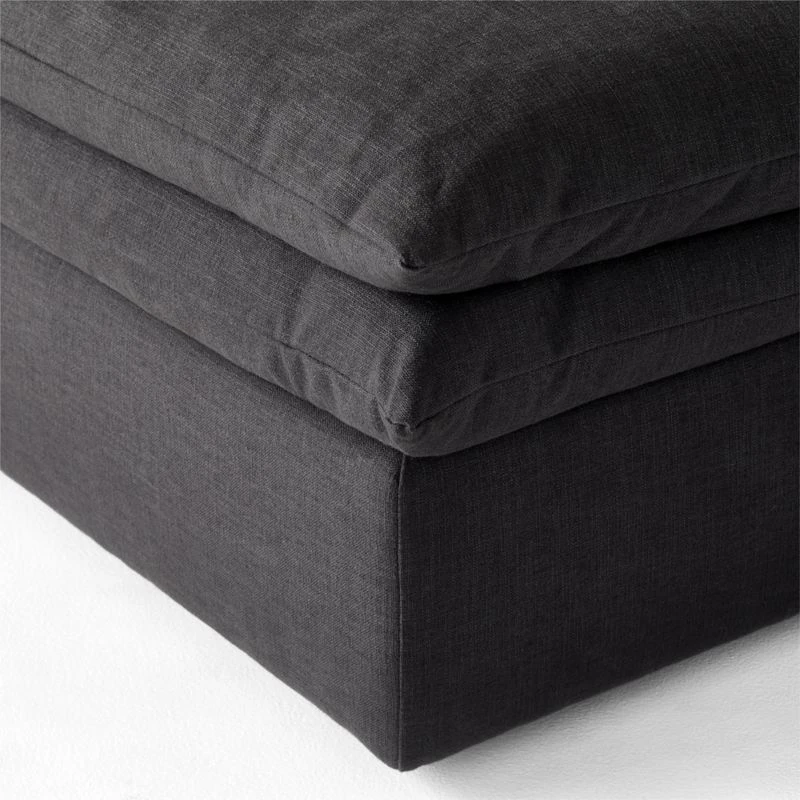 Mattea Onyx Black Performance Linen Ottoman 4 Mattea Onyx Black Performance Linen Ottoman - Image 4