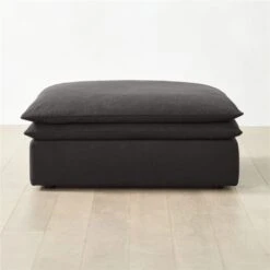 Mattea Onyx Black Performance Linen Ottoman