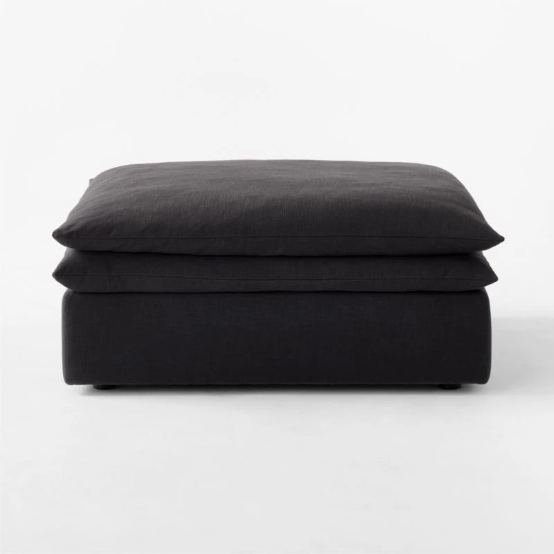 Mattea Onyx Black Performance Linen Ottoman 2 Mattea Onyx Black Performance Linen Ottoman - Image 2