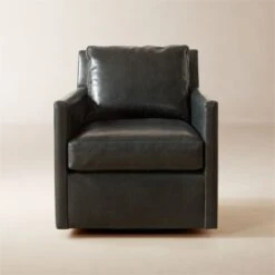 Monsef Black Leather Swivel Chair