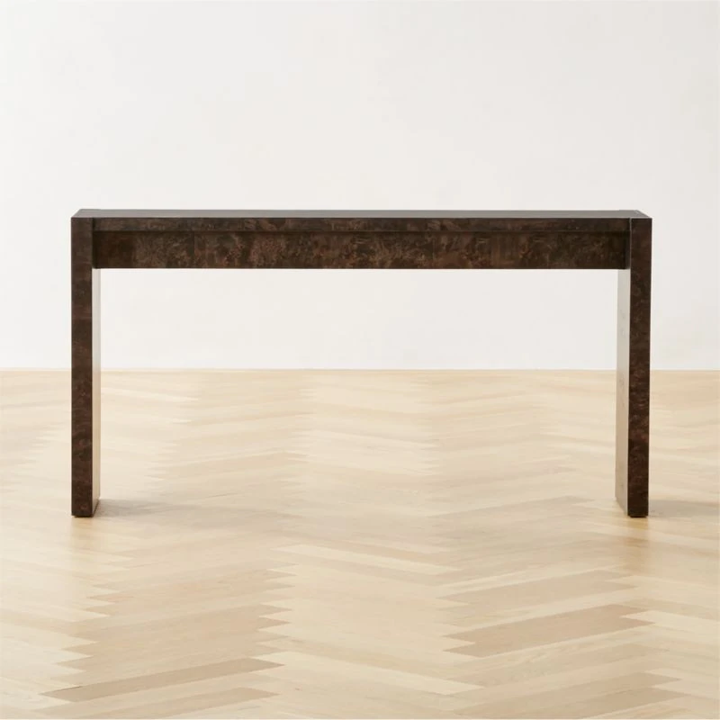 Niche Charcoal Brown Burl Wood Console Table 54" 1 Niche Charcoal Brown Burl Wood Console Table 54"