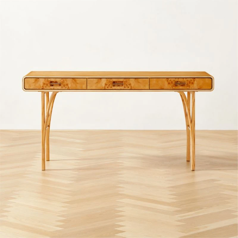 Noemie 3-Drawer Burl Wood Office Desk 1 Noemie 3-Drawer Burl Wood Office Desk