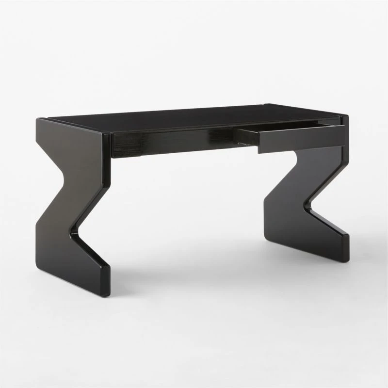 Perno 2-Drawer High-Gloss Black Oak Wood Desk 7 Perno 2-Drawer High-Gloss Black Oak Wood Desk - Image 7