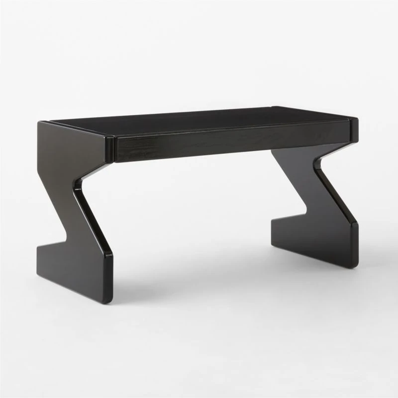 Perno 2-Drawer High-Gloss Black Oak Wood Desk 9 Perno 2-Drawer High-Gloss Black Oak Wood Desk - Image 9