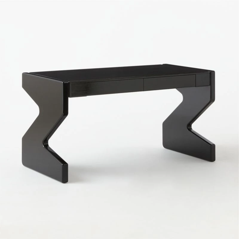 Perno 2-Drawer High-Gloss Black Oak Wood Desk 6 Perno 2-Drawer High-Gloss Black Oak Wood Desk - Image 6