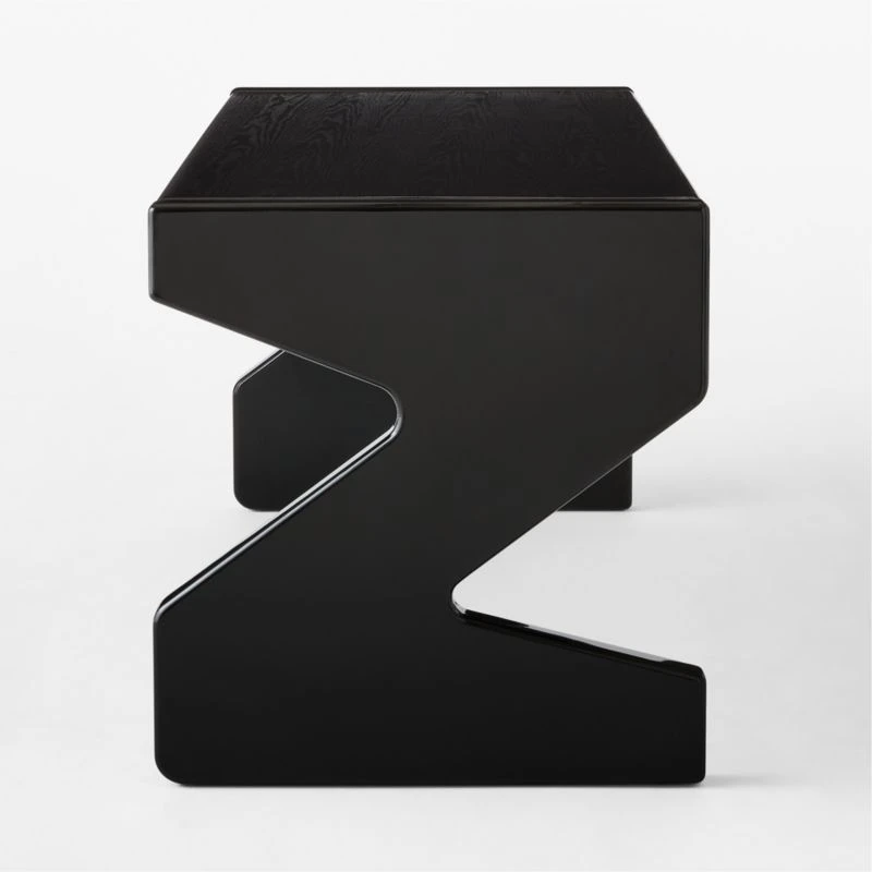 Perno 2-Drawer High-Gloss Black Oak Wood Desk 8 Perno 2-Drawer High-Gloss Black Oak Wood Desk - Image 8