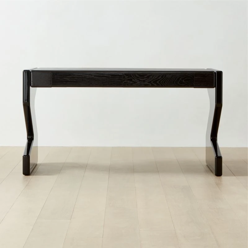 Perno 2-Drawer High-Gloss Black Oak Wood Desk 1 Perno 2-Drawer High-Gloss Black Oak Wood Desk