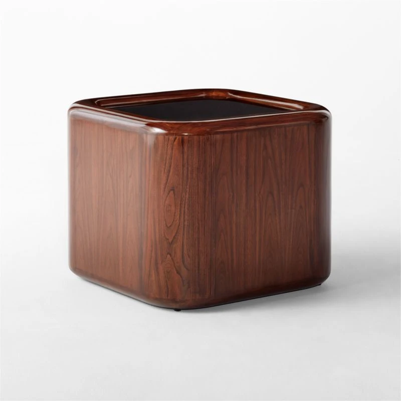 Plier High-Gloss Square Walnut Wood Side Table 3 Plier High-Gloss Square Walnut Wood Side Table - Image 3