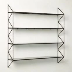 Ponte Black Metal Wall Mount Bookshelf Wide -Cb2 Sales 2024 PonteHmrdRdWideBookcaseAV2SHS22