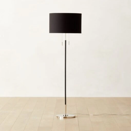 Prix Leather And Polished Nickel Floor Lamp -Cb2 Sales 2024 PrixBlkLthrFloorLampSHS23