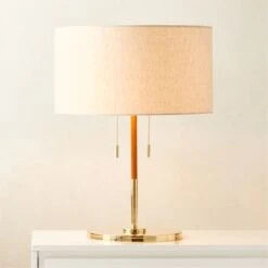 Prix Leather And Polished Brass Table Lamp -Cb2 Sales 2024 PrixBrnLthrTableLampROS23