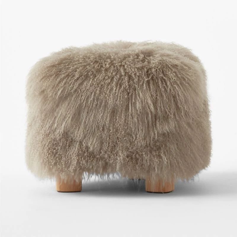 Bozzi Taupe Mongolian Sheepskin Ottoman 4 Bozzi Taupe Mongolian Sheepskin Ottoman - Image 4