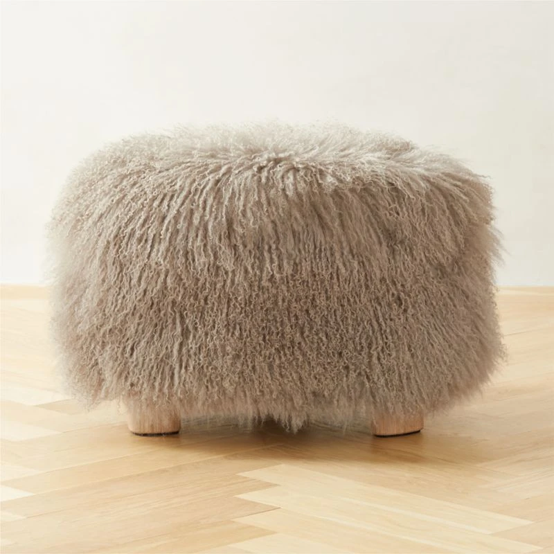 Bozzi Taupe Mongolian Sheepskin Ottoman 1 Bozzi Taupe Mongolian Sheepskin Ottoman