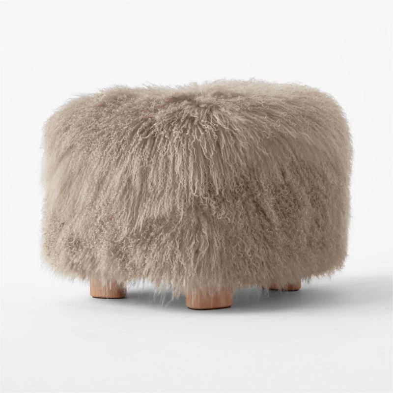 Bozzi Taupe Mongolian Sheepskin Ottoman 3 Bozzi Taupe Mongolian Sheepskin Ottoman - Image 3