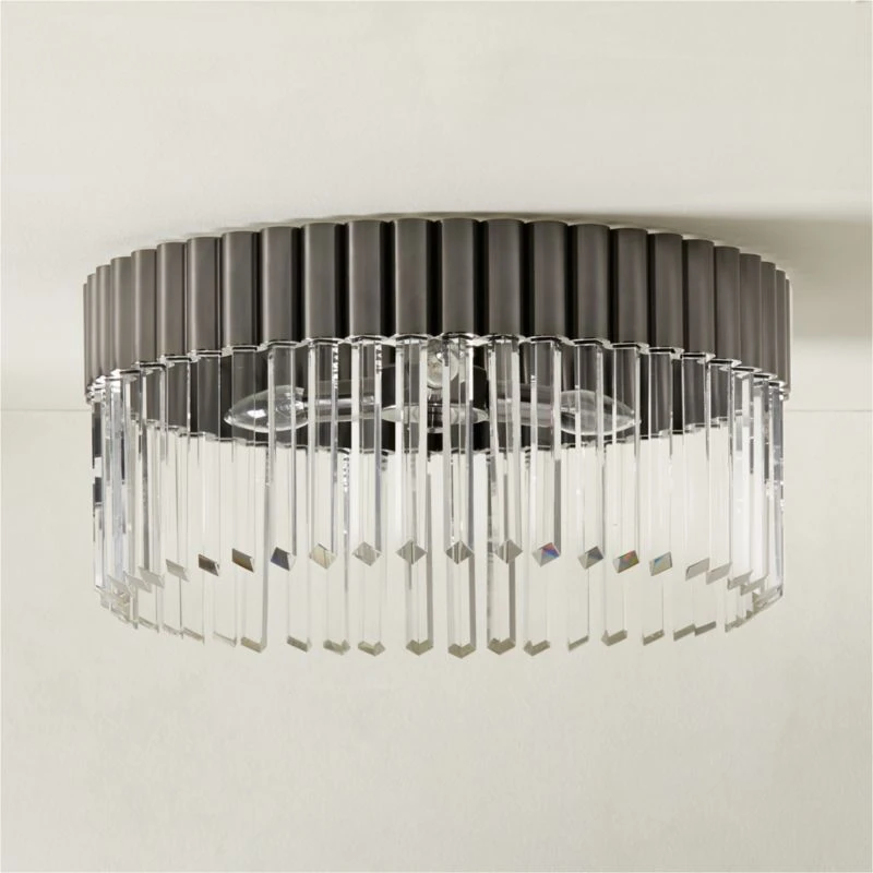 Risette Black Chrome And Crystal Flush Mount Light 1 Risette Black Chrome And Crystal Flush Mount Light