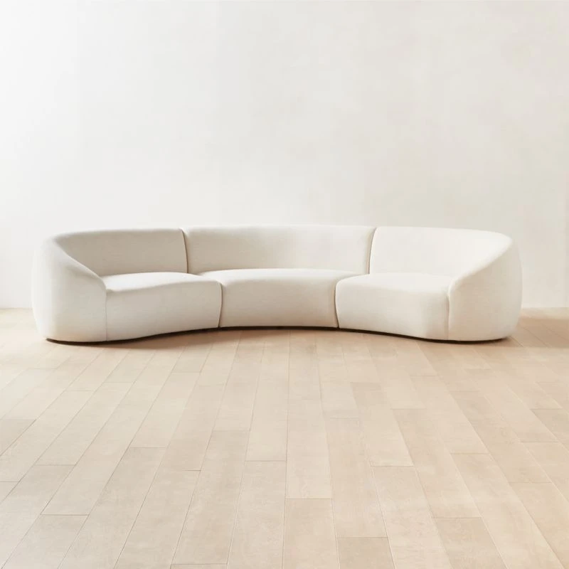 Roma Curved 3-Piece White Performance Fabric Sectional Sofa 1 Roma Curved 3-Piece White Performance Fabric Sectional Sofa