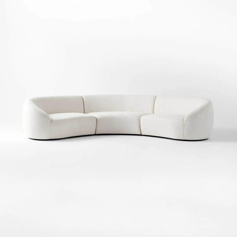 Roma Curved 3-Piece White Performance Fabric Sectional Sofa 2 Roma Curved 3-Piece White Performance Fabric Sectional Sofa - Image 2