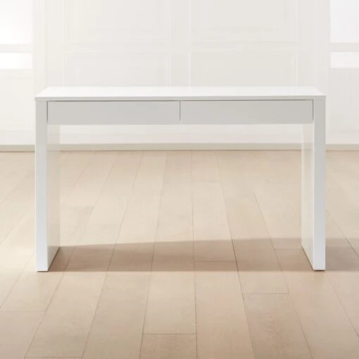 Runway 2-Drawer White Lacquered Wood Desk -Cb2 Sales 2024 RunwayWhiteLacquerDeskSHS21 1x1