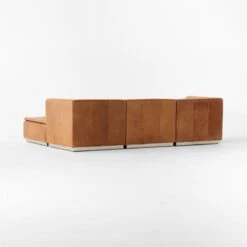 Salon 4-Piece L-Shaped Brown Leather Sectional Sofa -Cb2 Sales 2024 Salon4pcBrownLthrSect3QBSSF22