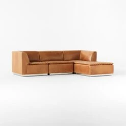 Salon 4-Piece L-Shaped Brown Leather Sectional Sofa -Cb2 Sales 2024 Salon4pcBrownLthrSect3QSSF22