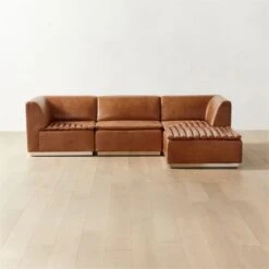 Salon 4-Piece L-Shaped Brown Leather Sectional Sofa