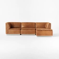 Salon 4-Piece L-Shaped Brown Leather Sectional Sofa -Cb2 Sales 2024 Salon4pcBrownLthrSectSOSSF22