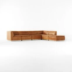 Salon 6-Piece L-Shaped Brown Leather Sectional Sofa -Cb2 Sales 2024 Salon6pcBrownLthrSect3QSSF22