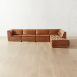 Salon 6-Piece L-Shaped Brown Leather Sectional Sofa