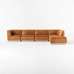 Salon 6-Piece L-Shaped Brown Leather Sectional Sofa -Cb2 Sales 2024 Salon6pcBrownLthrSectSOSSF22