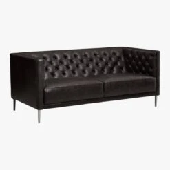 Savile Leather Tufted Apartment Sofa -Cb2 Sales 2024 SavileAptSofaLthrBlk3QF17