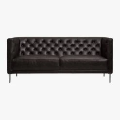 Savile Leather Tufted Apartment Sofa -Cb2 Sales 2024 SavileAptSofaLthrBlkF17