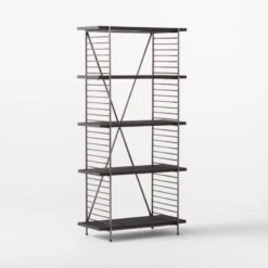 Scala Black Wood Bookshelf With Metal Frame -Cb2 Sales 2024 ScalaBkWdOpenBookcase3QSSS22