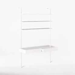 Stairway 2-Drawer White Wall Mount Desk With Shelves 96'' -Cb2 Sales 2024 Stairway96inWideDeskWht3QAVSSF21