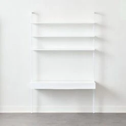 Stairway 2-Drawer White Wall Mount Desk With Shelves 96''