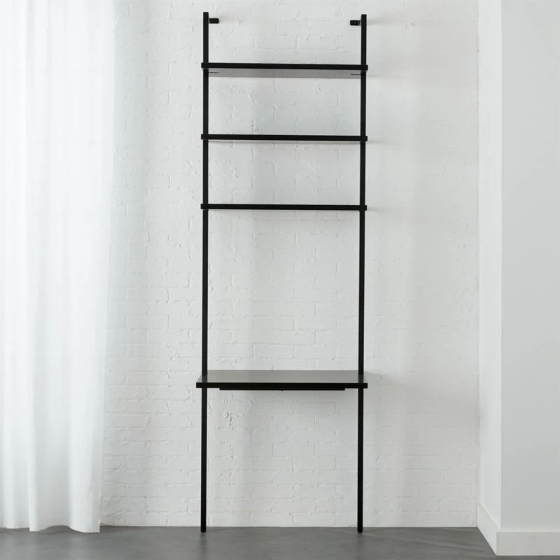 Stairway Black Wall Mount Desk With Shelves 96'' 1 Stairway Black Wall Mount Desk With Shelves 96''