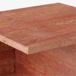 T Red Travertine Side Table Short -Cb2 Sales 2024 TMarbleRedSdTableShortAVSSF23