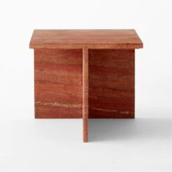 T Red Travertine Side Table Short -Cb2 Sales 2024 TMarbleRedSdTableShortSOSSF23