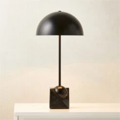 Venus Black Metal Dome Table Lamp With Marble Base -Cb2 Sales 2024 VenusDmBlkMrblTableLampROS23