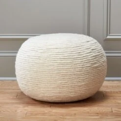 Wool Wrap Natural Pouf